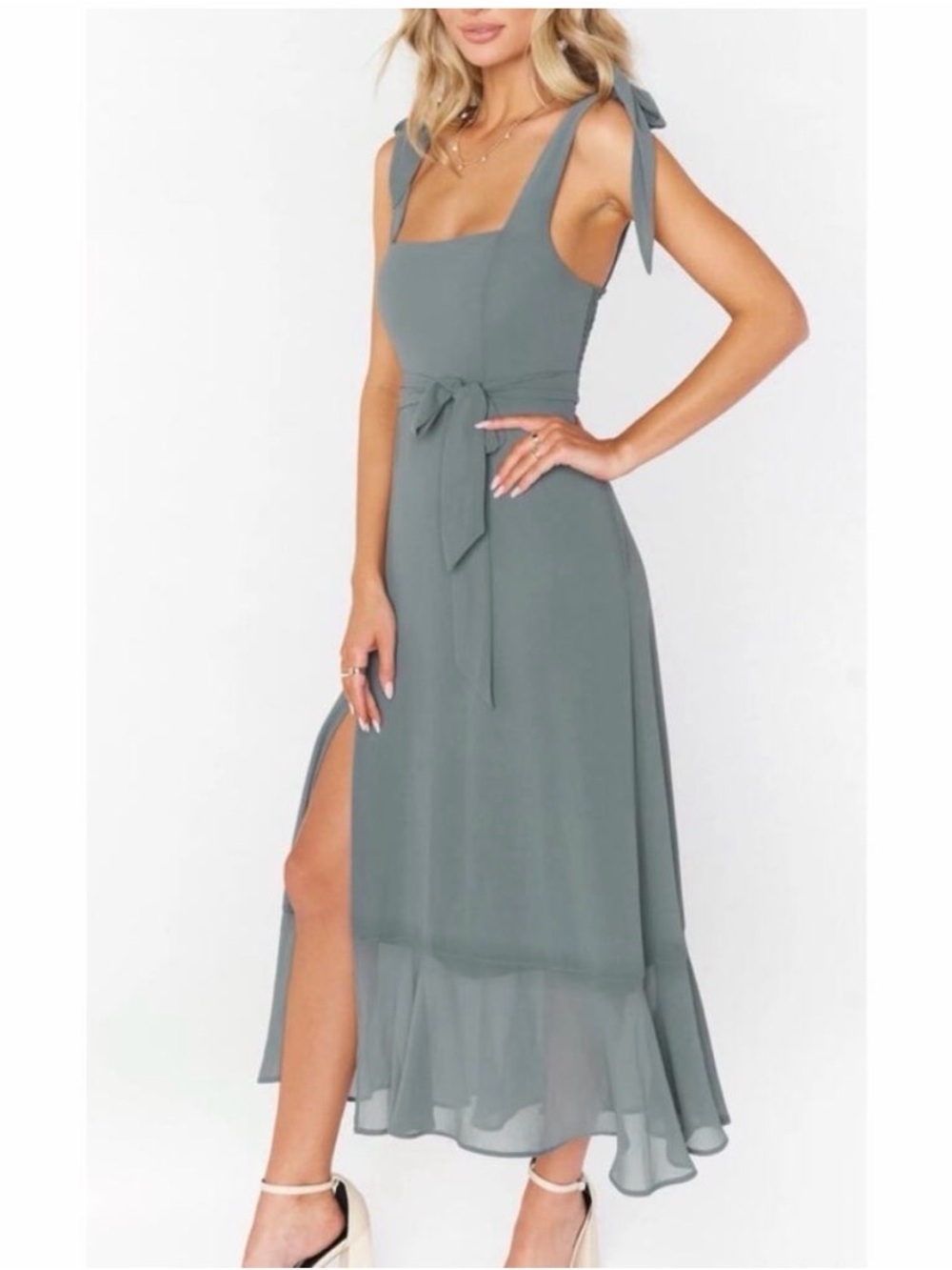 Show Me Your Mumu Claire Midi Dress XL Deep Sage Chiffon NWT